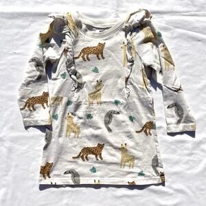 Tea Collection Girls Size 3 Ivory Ruffled Animal Print Dress Long Sleeve